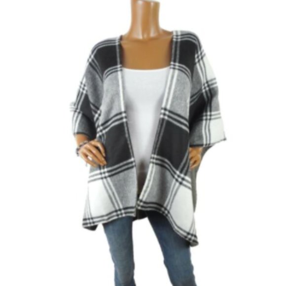 Talbots Jackets & Blazers - TALBOTS Shawl One SIze Fits L/XL NWT White/Black Plaid Cape Casual Cardigan